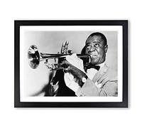Louis Armstrong Modern Framed Wall Art Print, Ready to Hang Picture for Living Room Bedroom Home Office Décor, Black A2 (64 x 46 cm)