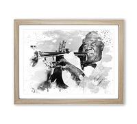 Louis Armstrong V3 Modern Framed Print | A4 Oak Framed Wall Art | Ready to Hang | Modern Nature Picture | Living Room Bedroom Lounge Office