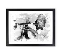 Louis Armstrong V3 Modern Framed Wall Art Print, Ready to Hang Picture for Living Room Bedroom Home Office Décor, Black A2 (64 x 46 cm)