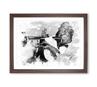 Louis Armstrong V3 Modern Framed Wall Art Print, Ready to Hang Picture for Living Room Bedroom Home Office Décor, Walnut A2 (64 x 46 cm)