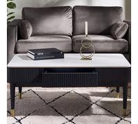 Louis Coffee Table - 2 Drawer - White Ceramic Top - Black Fluted Base
