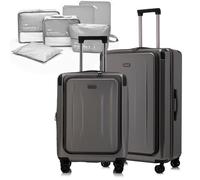 LOUIS KAISER Carry On Luggage Front Open, Dark Grey, Carry-On 20-Inch & 29-Inch