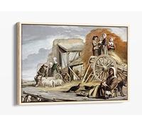 Louis Le Nain, The Cart or Return from Haymaking Canvas Floater Frame Print Picture Art - Light Oak Frame 24 inch wide x 16 inch high
