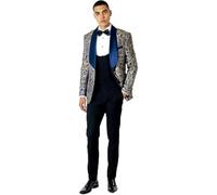 Louis - Men’s 3 Piece Wedding Suit Gold Damask Jacquard Print Tuxedo Jacket Waistcoat Trouser