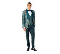 Louis - Men’s 3 Piece Wedding Suit Gold Damask Jacquard Print Tuxedo Jacket Waistcoat Trouser