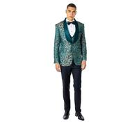 Louis - Men’s 3 Piece Wedding Suit Gold Damask Jacquard Print Tuxedo Jacket Waistcoat Trouser