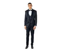 Louis - Men’s 3 Piece Wedding Suit Gold Damask Jacquard Print Tuxedo Jacket Waistcoat Trouser[SUIT-V8231-A1-LOUIS-BLACK, UK/US 44 EU 54]