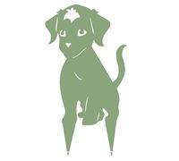 Louis Moulin Puppy Figurine Outdoor Decoration, Made in France, UV Resistant Steel and Frost, Pale Green