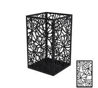 Louis Moulin Square Design Tea Light Holder with Water Lily Design - Metal Lantern - Charcoal Black - H 30 x 17.5 cm - Indoor and Outdoor Decoration