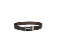 Louis Philippe Men Textured Reversible Formal Italian Leather with Brush Gun Metal Buckle Belt, Black, L