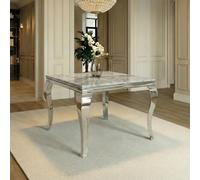 Louis Square Dining Table - 4 Seater - 100cm - Grey Marble & Chrome
