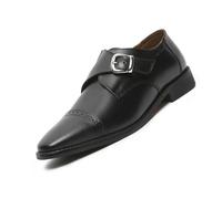 LOUIS STITCH RXSMJB Mens Black Italian Leather Monk Strap Handcrafted Formal Slip On Loafers, Obsidian Black, 9 UK