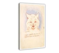Louis Wain Cat Art I Am Happy Because Everyone Loves Me Canvas Art Poster And Wall Art Picture Print Modern Family Bedroom Decor Frame 20x30inch(50x75