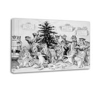 Louis Wain Cat Christmas Scene Funny Cat Poster Decorative Painting Canvas Wall Posters And Art Picture Print Modern Family Bedroom Decor Posters 08x12inch(20x30cm)