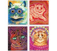 Louis Wain Psychedelic Cat Prints - Set of 4 Vintage Wall Art & Wall Decor - Retro Cat Paintings for Bedroom, Living Room, Kitchen & Office (8x10 Inches)