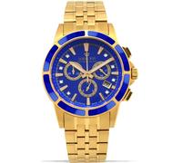 LOUIS XVI Majesté Men's Watch Steel Band Gold Blue Ceramic Chronograph Analogue Quartz Stainless Steel 1105, Bracelet