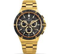 LOUIS XVI Le Monarque Men's Watch Chronograph 42 mm Swiss Quartz Movement Stainless Steel Bracelet Gold Dial Black Forged Carbon 1211, gold, Luxury
