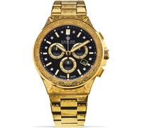 LOUIS XVI Le Monarque Royale Men's Watch Chronograph 42mm Swiss Quartz Movement Stainless Steel Bracelet Silver/Gold Dial Black Genuine Diamonds/CZ Diamonds, Gold / Black, Luxury