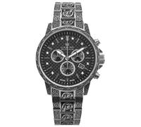LOUIS XVI Palais Royale Inked 1721 - Diameter 43 mm - Men's Watch - Waterproof - with Sapphire Glass - Silver Bracelet - Black Dial with Diamonds - Swiss Quartz Movement, silver
