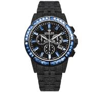 LOUIS XVI Majesté Frosted Iced Out 1181 - Diameter 43 mm - Men's Watch - Waterproof - with Sapphire Glass - Black Strap - CZ Diamonds Blue - Swiss Quartz Movement, black, Bracelet