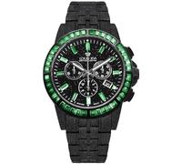 LOUIS XVI Majesté Frosted Iced Out 1182 - Diameter 43 mm - Men's Watch - Waterproof - with Sapphire Glass - Black Strap - CZ Diamonds Green - Swiss Quartz Movement, black, Bracelet