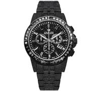 LOUIS XVI Majesté Frosted Iced Out 1184 - Diameter 43 mm - Men's Watch - Waterproof - with Sapphire Glass - Black Strap - CZ Diamonds Black - Swiss Quartz Movement, black, Bracelet