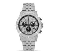 LOUIS XVI Majesté Full Iced Men's Watch Chronograph 43 mm Swiss Quartz Movement Stainless Steel Bracelet Gold/Silver Iced Dial CZ Diamonds, Silver Dial, Bracelet