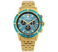 LOUIS XVI Majesté Iced Out 1134 - Diameter 43 mm - Men's Watch - Waterproof - with Sapphire Glass - Gold Bracelet - Dial CZ Diamonds Turquoise - Swiss Quartz Movement, gold, Luxury