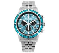 LOUIS XVI Majesté Iced Out 1135 - Diameter 43 mm - Men's Watch - Waterproof - with Sapphire Glass - Silver Bracelet - Dial CZ Diamonds Turquoise - Swiss Quartz Movement, silver, Bracelet