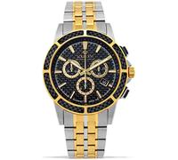 LOUIS XVI Majesté Men's Watch Steel Strap Silver Bicolour Gold Black Carbon Chronograph Analogue Quartz Stainless Steel 1104, Bracelet