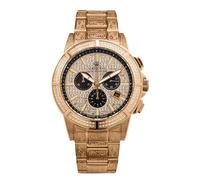 LOUIS XVI Men's Majesté Iced Out Royale Watch Steel Strap Silver/Gold/Rose Gold CZ Diamonds Chronograph Analogue Quartz Stainless Steel, Rose-Gold, Bracelet