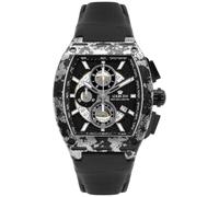 LOUIS XVI Men's Watch Noblesse Forged Carbon Black Sequins Grande Silver Tonneau Chronograph Analogue Quartz 1222, black