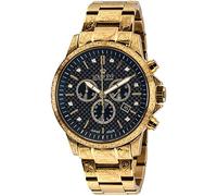 LOUIS XVI Men's Watch Palais Royale Stainless Steel Bracelet Gold with Black Real Carbon Dial and Real Diamonds Chronograph Analogue Quartz 873