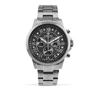 LOUIS XVI Men's Watch Palais Royale Stainless Steel Bracelet Silver with Black Real Carbon Dial and Real Diamonds Roman Numerals Chronograph Analogue Quartz 1019