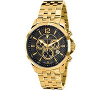 LOUIS XVI Men's Wristwatch Athos Stainless Steel Bracelet Gold with Black Real Carbon Dial Chronograph Analogue Quartz Stainless Steel 800