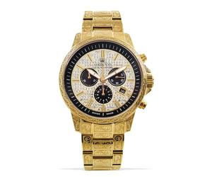 LOUIS XVI Palais Royale Iced Men's Watch Diameter 43 mm Waterproof with Sapphire Crystal Black Silver Gold Diamond CZ Dial Quartz Movement CH, gold, Bracelet