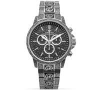 LOUIS XVI Palais Royale Inked 1720 - Diameter 43 mm - Men's Watch - Waterproof - with Sapphire Glass - Silver Bracelet - Black Dial - Swiss Quartz Movement, silver, Bracelet