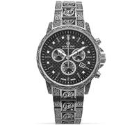 LOUIS XVI Palais Royale Inked 1721 - Diameter 43 mm - Men's Watch - Waterproof - with Sapphire Glass - Silver Bracelet - Black Dial with Diamonds - Swiss Quartz Movement, silver