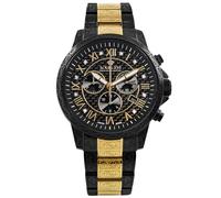 LOUIS XVI Palais Royale Men's Watch Chronograph 43 mm Swiss Quartz Movement Stainless Steel Bracelet Bi-Colour Black Gold Dial Carbon Real Diamonds Roman Numerals 1091