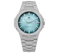 LOUIS XVI Renaissance 1623 - Diameter 40 mm - Men's Watch - Waterproof - Sapphire Glass - Bracelet Silver - Iced Out CZ Diamonds - Blue Dial - CH Quartz Movement, silver, Bracelet