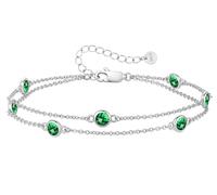 LOUISA SECRET Bracelets for Womens with Birthstone Pendants Double Chain for Women 925 Sterling Silver Bracelets,Gifts for Women/Wife/Her Anniversary Birthday Mothers Day Christmas