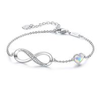 LOUISA SECRET Infinity Bracelet for Women, Sterling Silver 925 Bracelets for Womens Adjustable with Infinity Heart, Jewellery for Women, Wedding Anniversary Birthday Gifts for Wife Her Girls