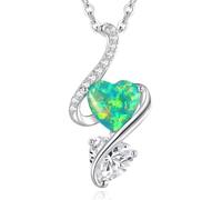 LOUISA SECRET Necklaces for Women 925 Sterling Silver Double Love Heart Flame Opal Birthstone Necklaces,Jewellery Gifts for Women/Wife/Her/Mum Anniversary Birthday Mothers Day Christmas Valentines