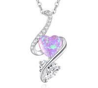 LOUISA SECRET Necklaces for Women 925 Sterling Silver Double Love Heart Flame Opal Birthstone Necklaces,Jewellery Gifts for Women/Wife/Her/Mum Anniversary Birthday Mothers Day Christmas Valentines
