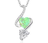 LOUISA SECRET Necklaces for Women 925 Sterling Silver Double Love Heart Flame Opal Birthstone Necklaces,Jewellery Gifts for Women/Wife/Her/Mum Anniversary Birthday Mothers Day Christmas Valentines