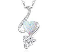 LOUISA SECRET Necklaces for Women 925 Sterling Silver Double Love Heart Flame Opal Birthstone Necklaces,Jewellery Gifts for Women/Wife/Her/Mum Anniversary Birthday Mothers Day Christmas Valentines