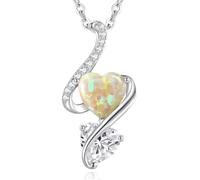 LOUISA SECRET Necklaces for Women 925 Sterling Silver Double Love Heart Flame Opal Birthstone Necklaces,Jewellery Gifts for Women/Wife/Her/Mum Anniversary Birthday Mothers Day Christmas Valentines