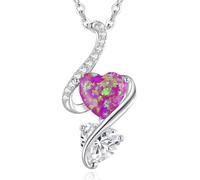 LOUISA SECRET Necklaces for Women 925 Sterling Silver Double Love Heart Flame Opal Birthstone Necklaces,Jewellery Gifts for Women/Wife/Her/Mum Anniversary Birthday Mothers Day Christmas Valentines