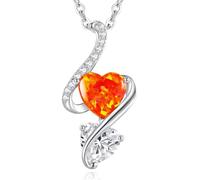 LOUISA SECRET Necklaces for Women 925 Sterling Silver Double Love Heart Flame Opal Birthstone Necklaces,Jewellery Gifts for Women/Wife/Her/Mum Anniversary Birthday Mothers Day Christmas Valentines