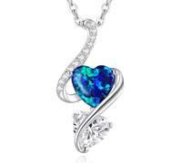LOUISA SECRET Necklaces for Women 925 Sterling Silver Double Love Heart Flame Opal Birthstone Necklaces,Jewellery Gifts for Women/Wife/Her/Mum Anniversary Birthday Mothers Day Christmas Valentines
